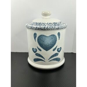 Vintage Jay Home & Cottage Ceramic Heart Canister Jar Lid Blue Farmhouse Kitchen